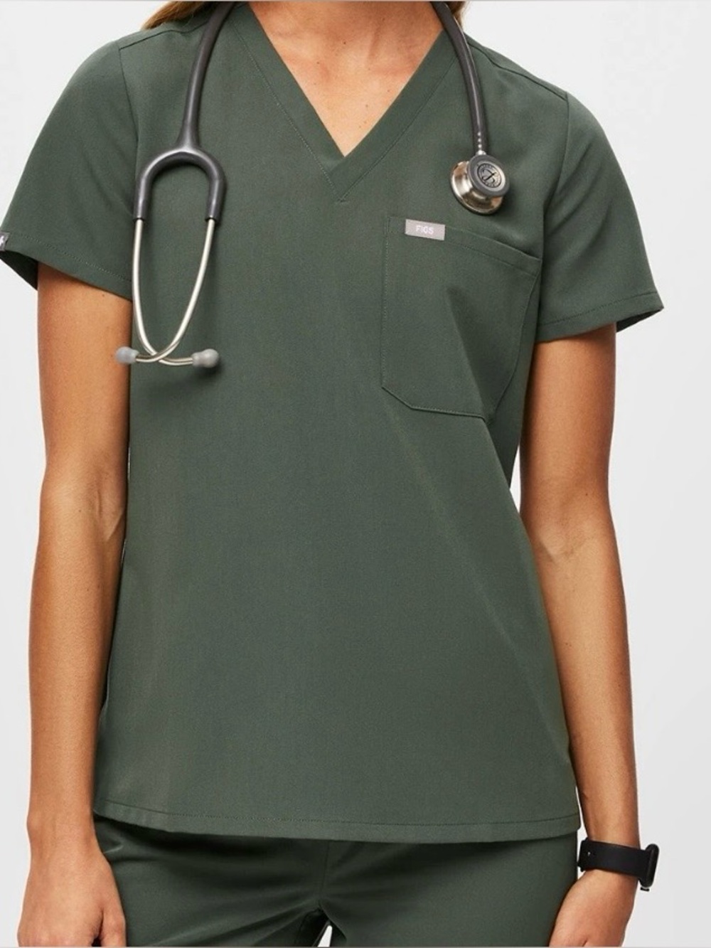 FIGS Moss Green Woman’s Catarina V neck:single chest pocket Scrub Top Size Med